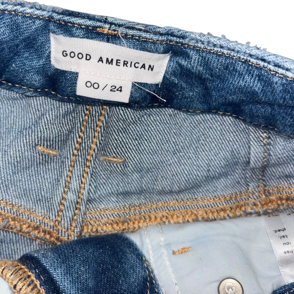 Good American Good Leg Jeans Straight Leg Distressed Denim Women’s 24 Classic - Picture 8 of 13